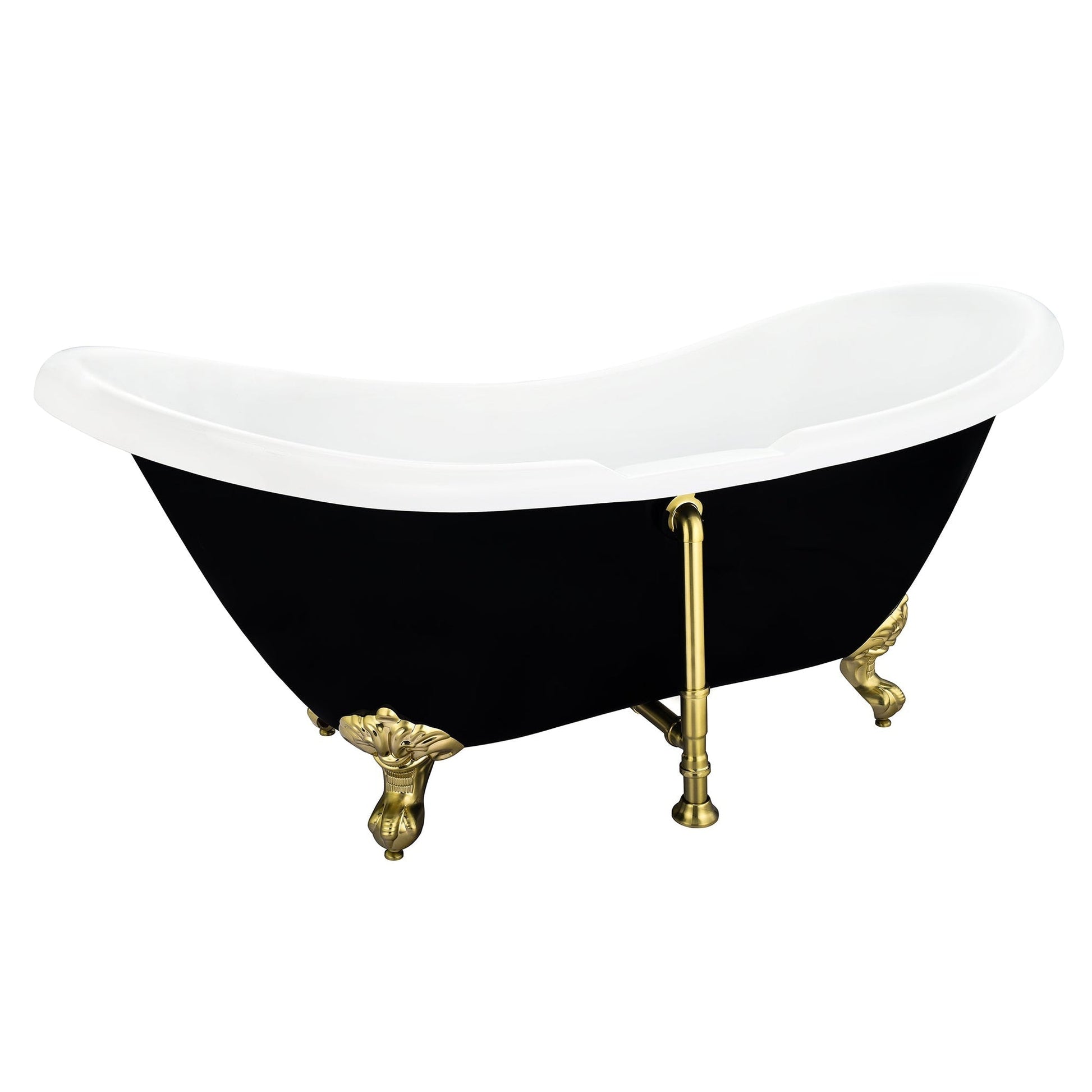 Altair Porva 69" x 29" Black Acrylic Clawfoot Bathtub With Brushed Brass Drain and Overflow