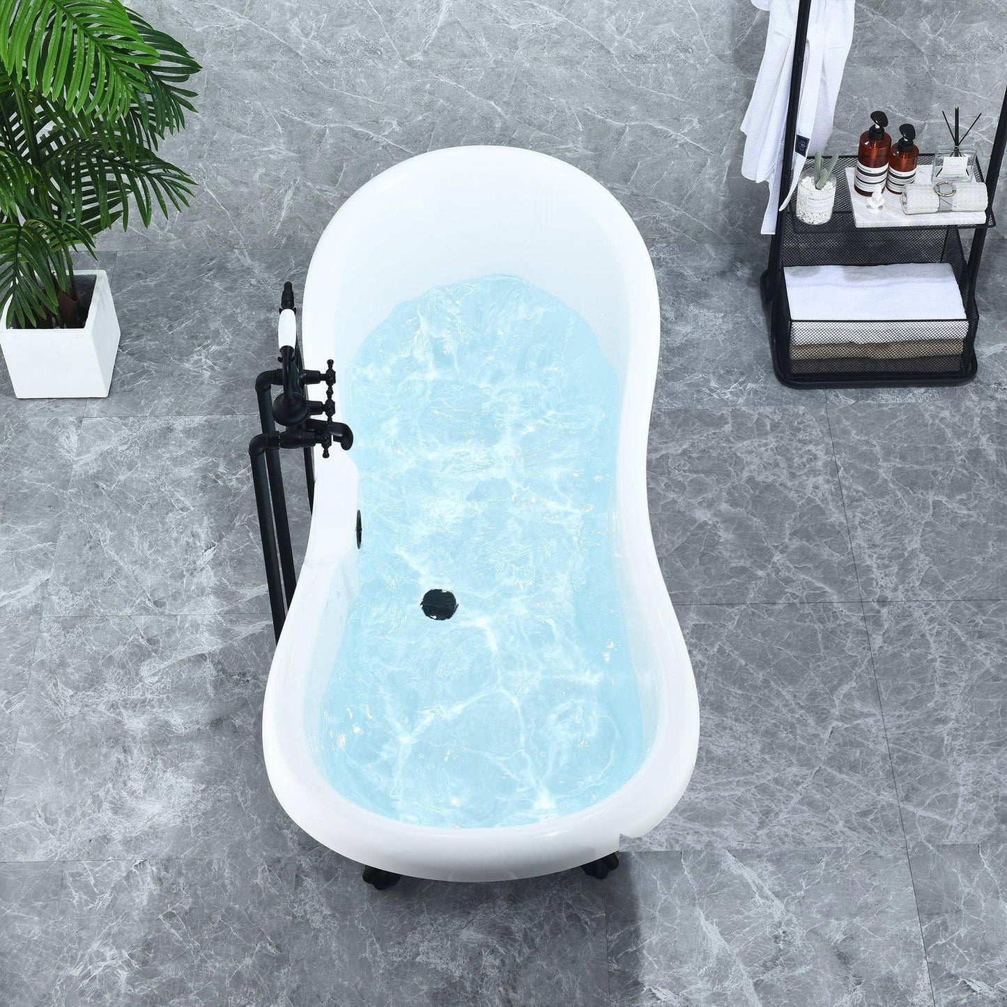 Altair Porva 69" x 29" White Acrylic Clawfoot Bathtub With Matte Black Drain and Overflow