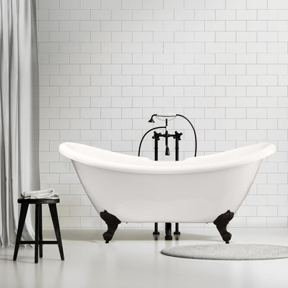 Altair Porva 69" x 29" White Acrylic Clawfoot Bathtub With Matte Black Drain and Overflow