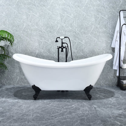 Altair Porva 69" x 29" White Acrylic Clawfoot Bathtub With Matte Black Drain and Overflow