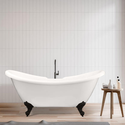 Altair Porva 69" x 29" White Acrylic Clawfoot Bathtub With Matte Black Drain and Overflow