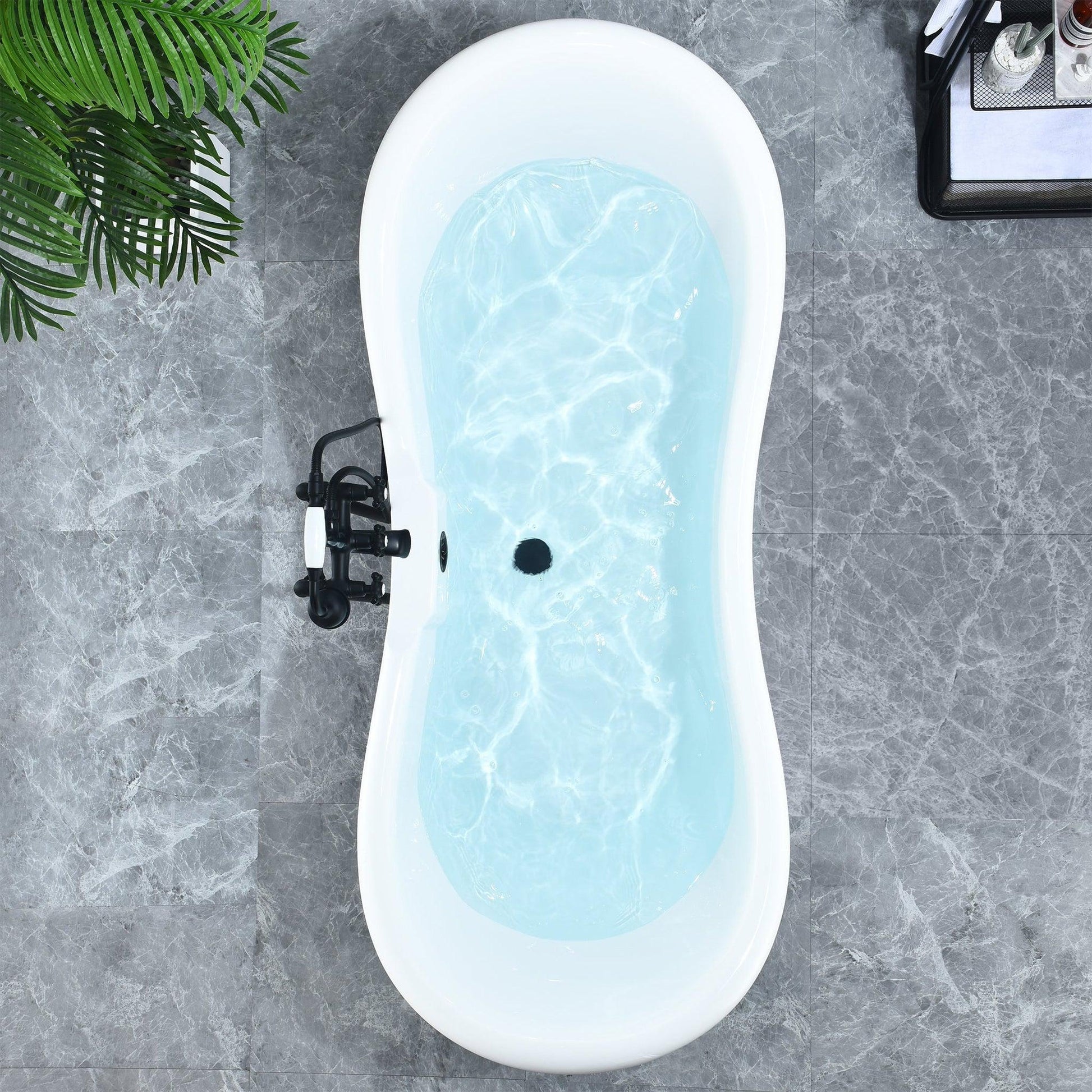 Altair Porva 69" x 29" White Acrylic Clawfoot Bathtub With Matte Black Drain and Overflow