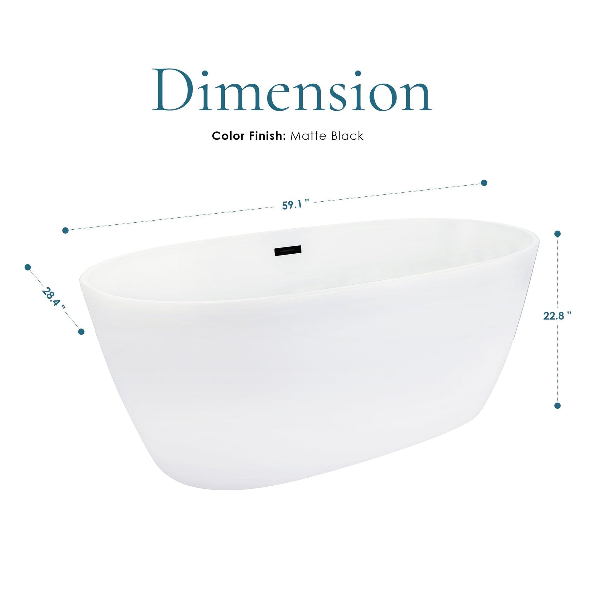 Altair Rauris 59" x 28" White Acrylic Freestanding Bathtub With Drain and Overflow