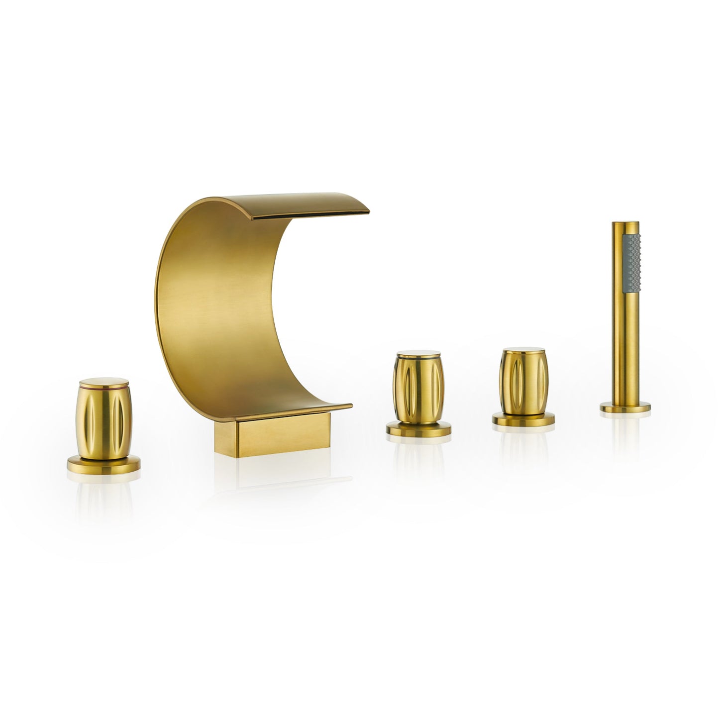 Altair Recea Brushed Gold Triple Handle Deck-mounted Bathtub Faucet With Handshower and Diverter