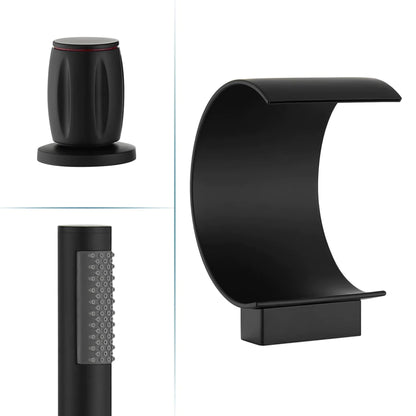 Altair Recea Matte Black Triple Handle Deck-mounted Bathtub Faucet With Handshower and Diverter