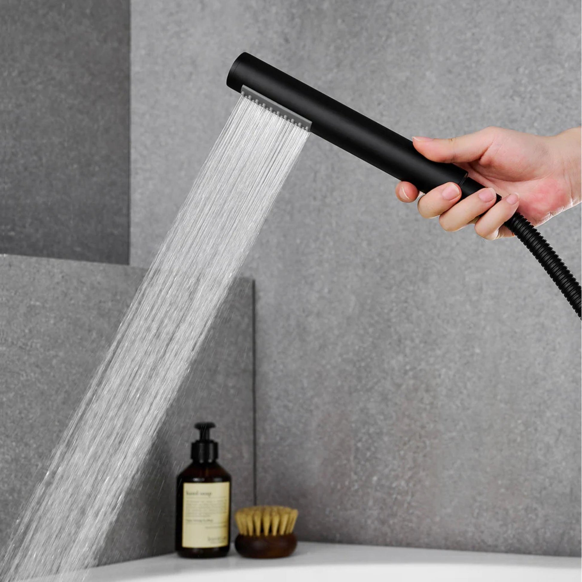 Altair Recea Matte Black Triple Handle Deck-mounted Bathtub Faucet With Handshower and Diverter