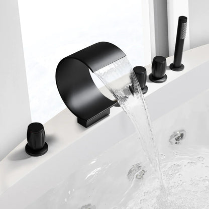 Altair Recea Matte Black Triple Handle Deck-mounted Bathtub Faucet With Handshower and Diverter