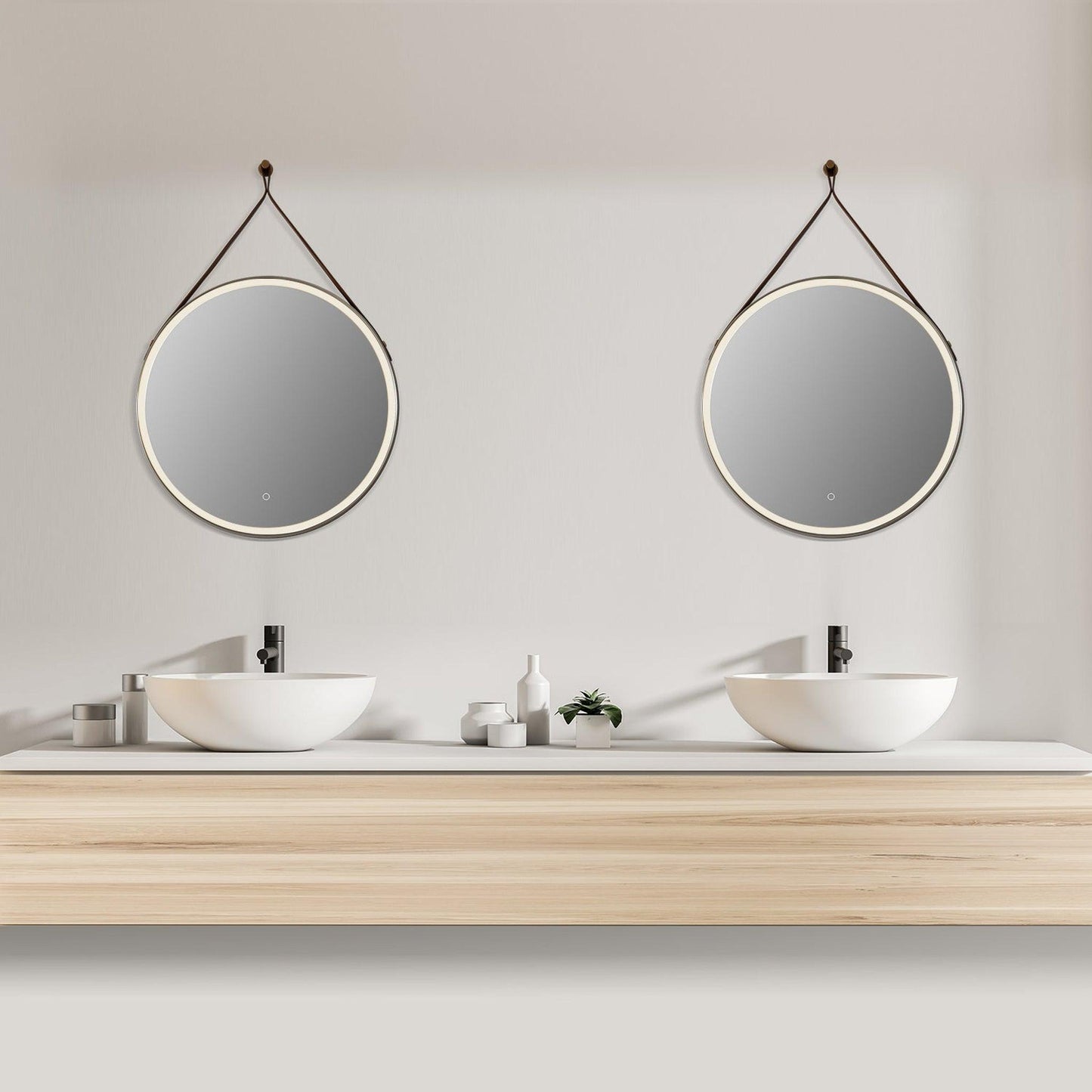 Altair Roccia 28" Round Brushed Gold Wall-Mounted LED Mirror