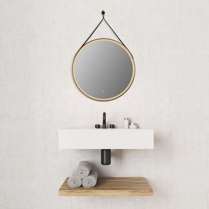 Altair Roccia 28" Round Brushed Gold Wall-Mounted LED Mirror
