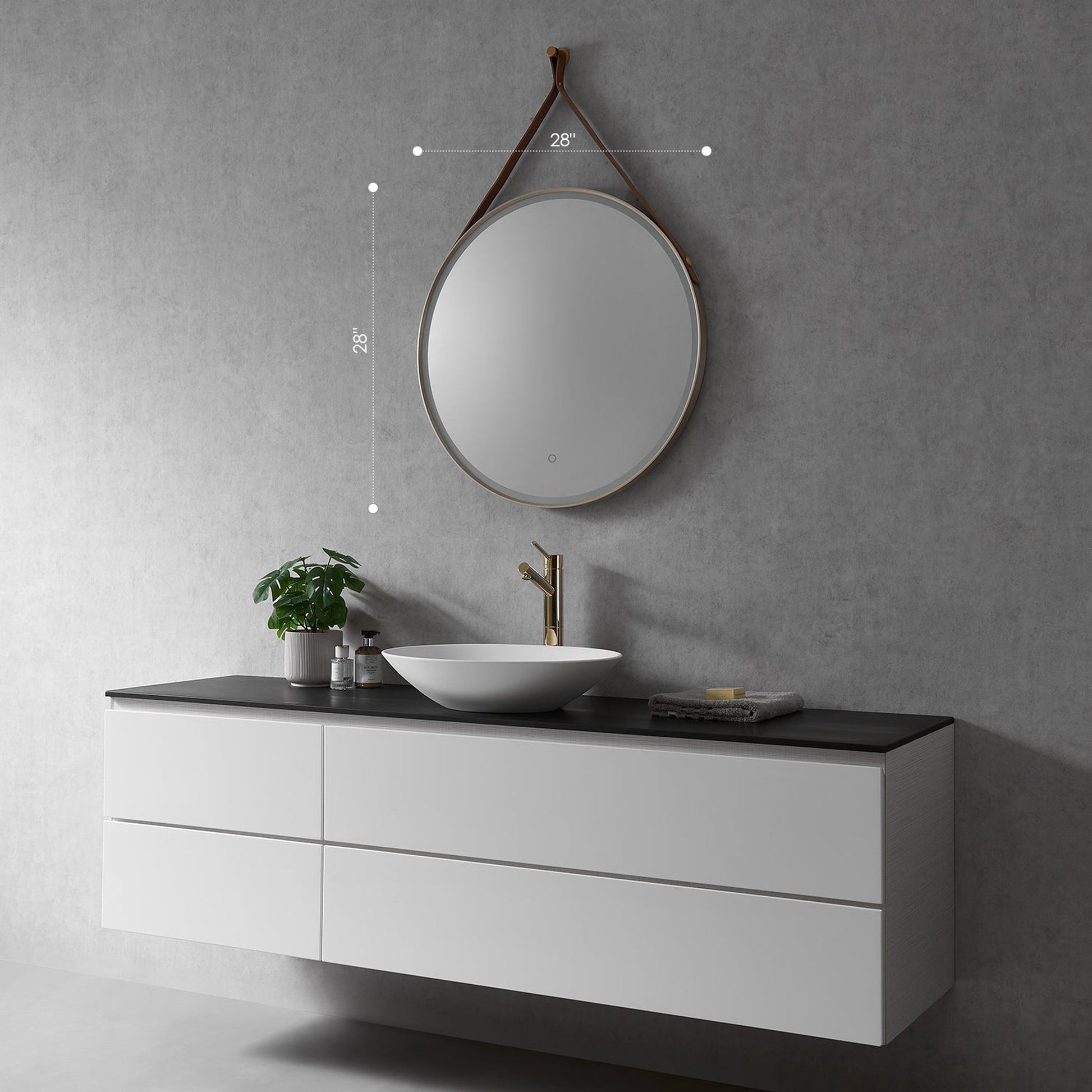 Altair Roccia 28" Round Brushed Gold Wall-Mounted LED Mirror