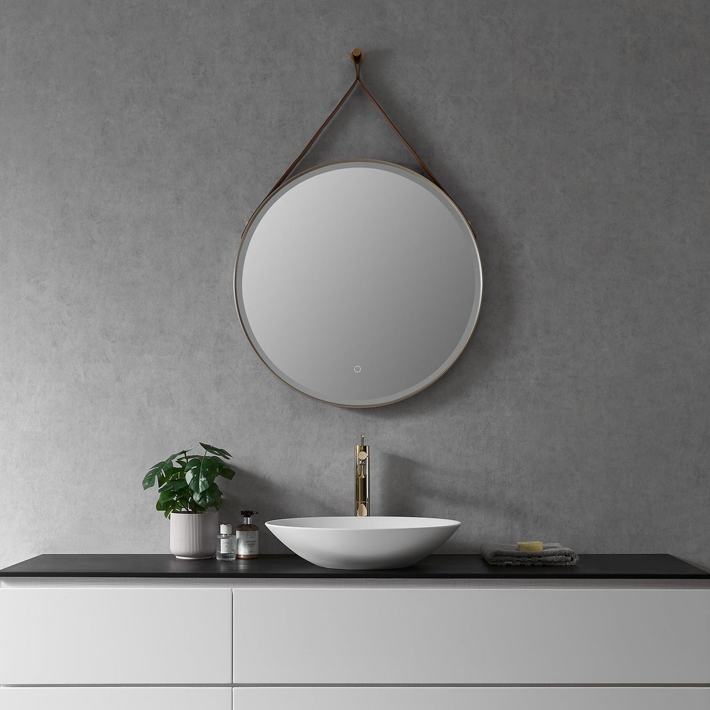 Altair Roccia 28" Round Brushed Gold Wall-Mounted LED Mirror