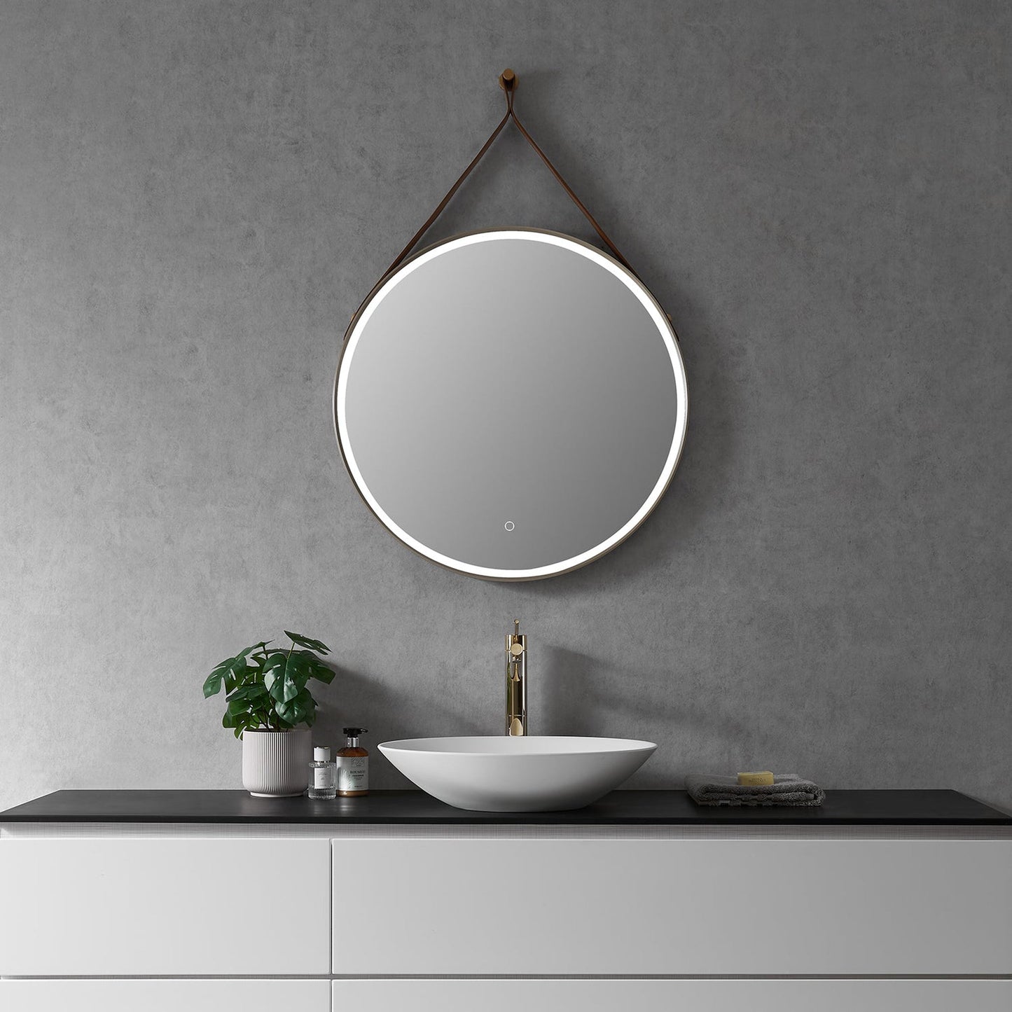 Altair Roccia 28" Round Brushed Gold Wall-Mounted LED Mirror