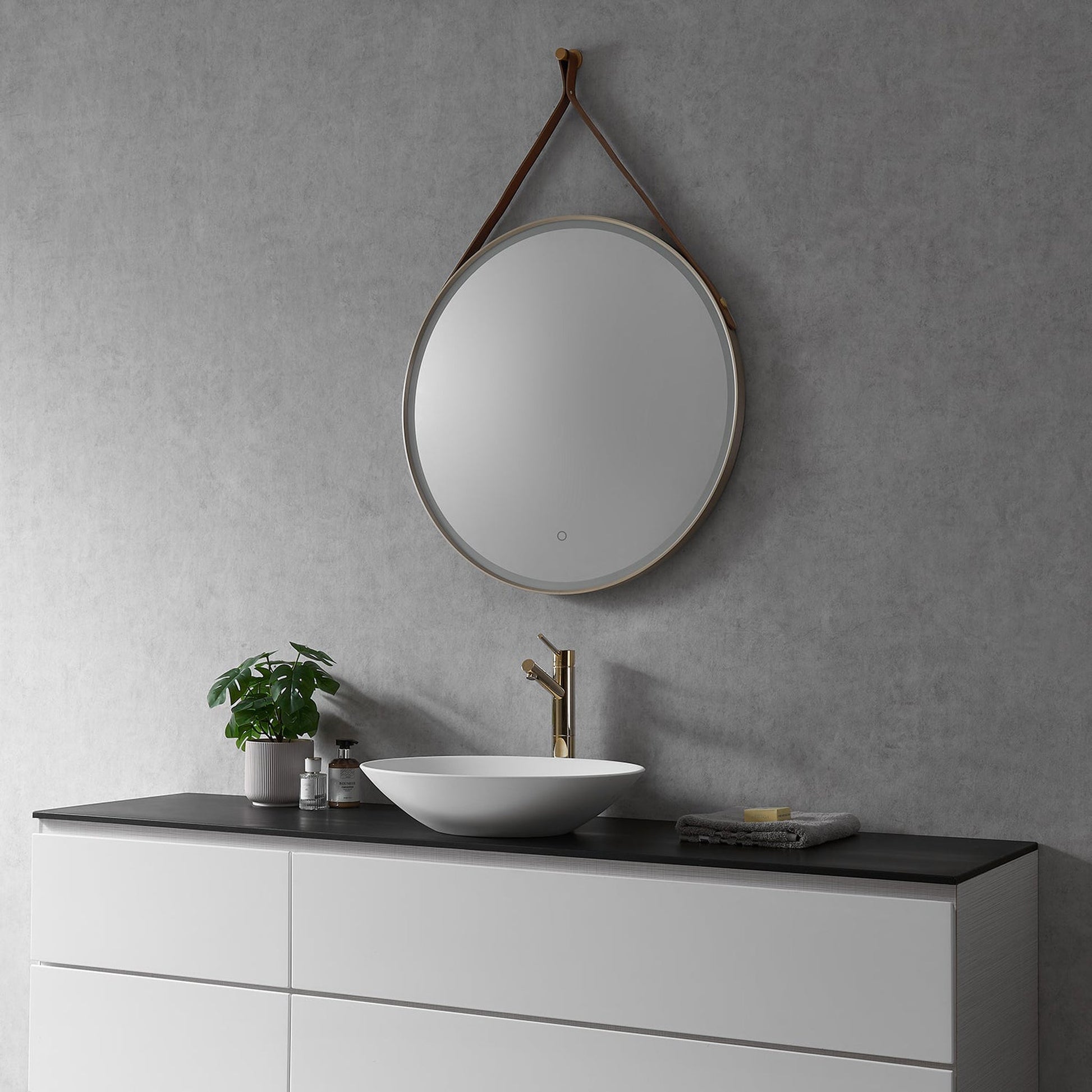 Altair Roccia 28" Round Brushed Gold Wall-Mounted LED Mirror