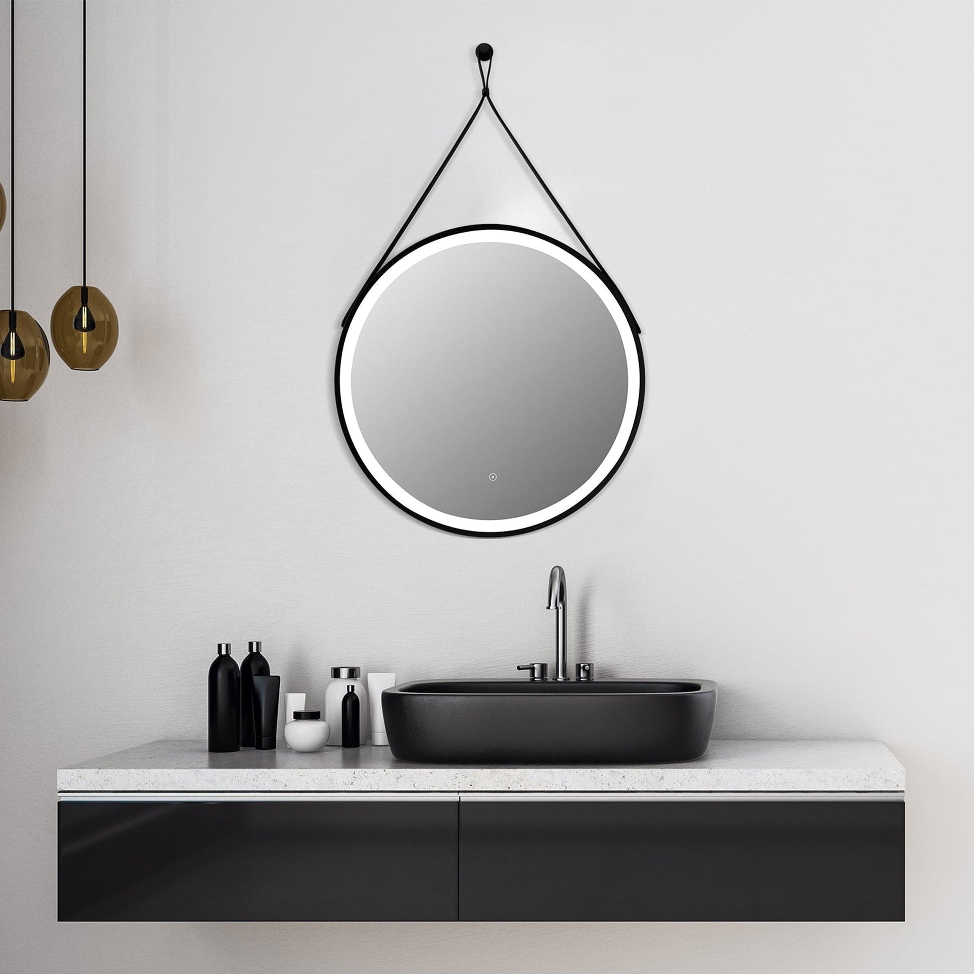 Altair Roccia 28" Round Matte Black Wall-Mounted LED Mirror