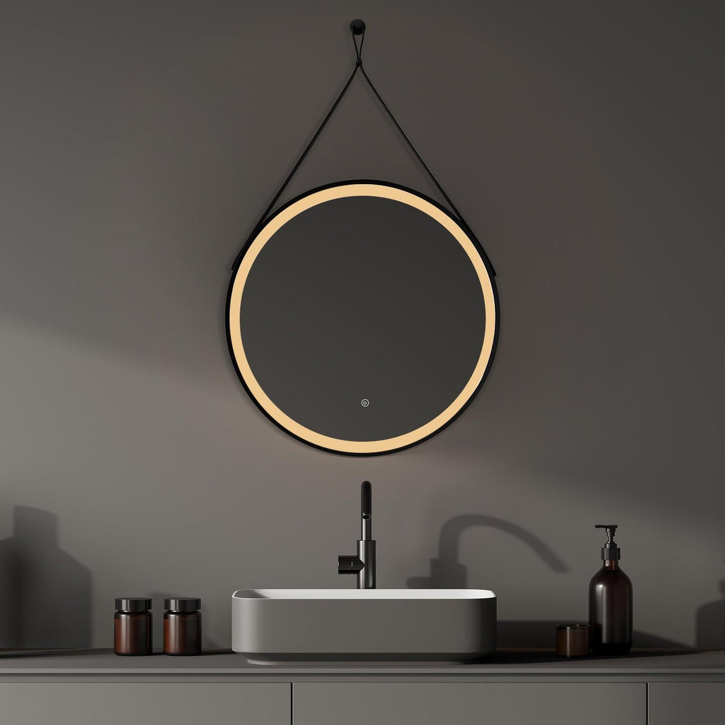 Altair Roccia 28" Round Matte Black Wall-Mounted LED Mirror