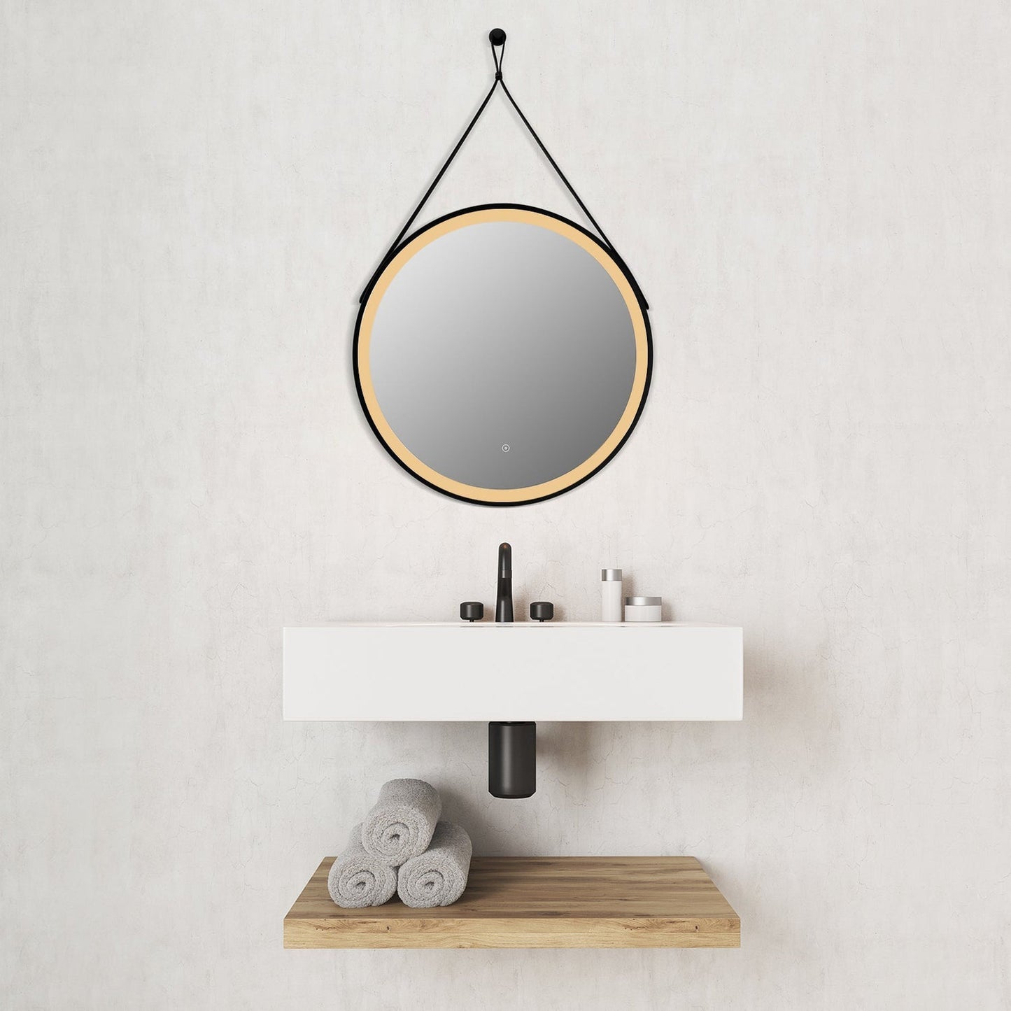 Altair Roccia 28" Round Matte Black Wall-Mounted LED Mirror