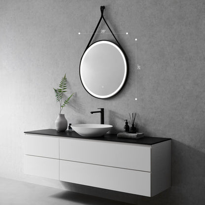 Altair Roccia 28" Round Matte Black Wall-Mounted LED Mirror