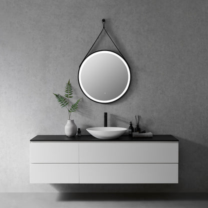 Altair Roccia 28" Round Matte Black Wall-Mounted LED Mirror