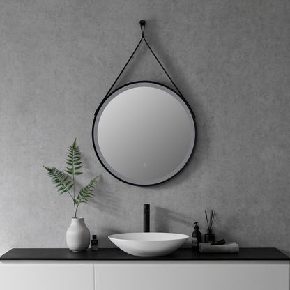 Altair Roccia 28" Round Matte Black Wall-Mounted LED Mirror