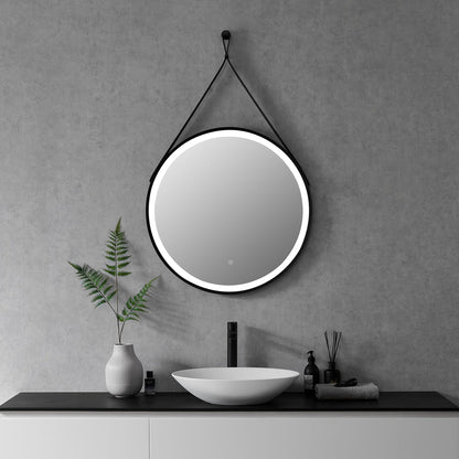 Altair Roccia 28" Round Matte Black Wall-Mounted LED Mirror