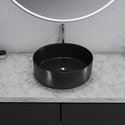 Altair Sabine 14" Round Black Ceramic Bathroom Vanity Vessel Sink