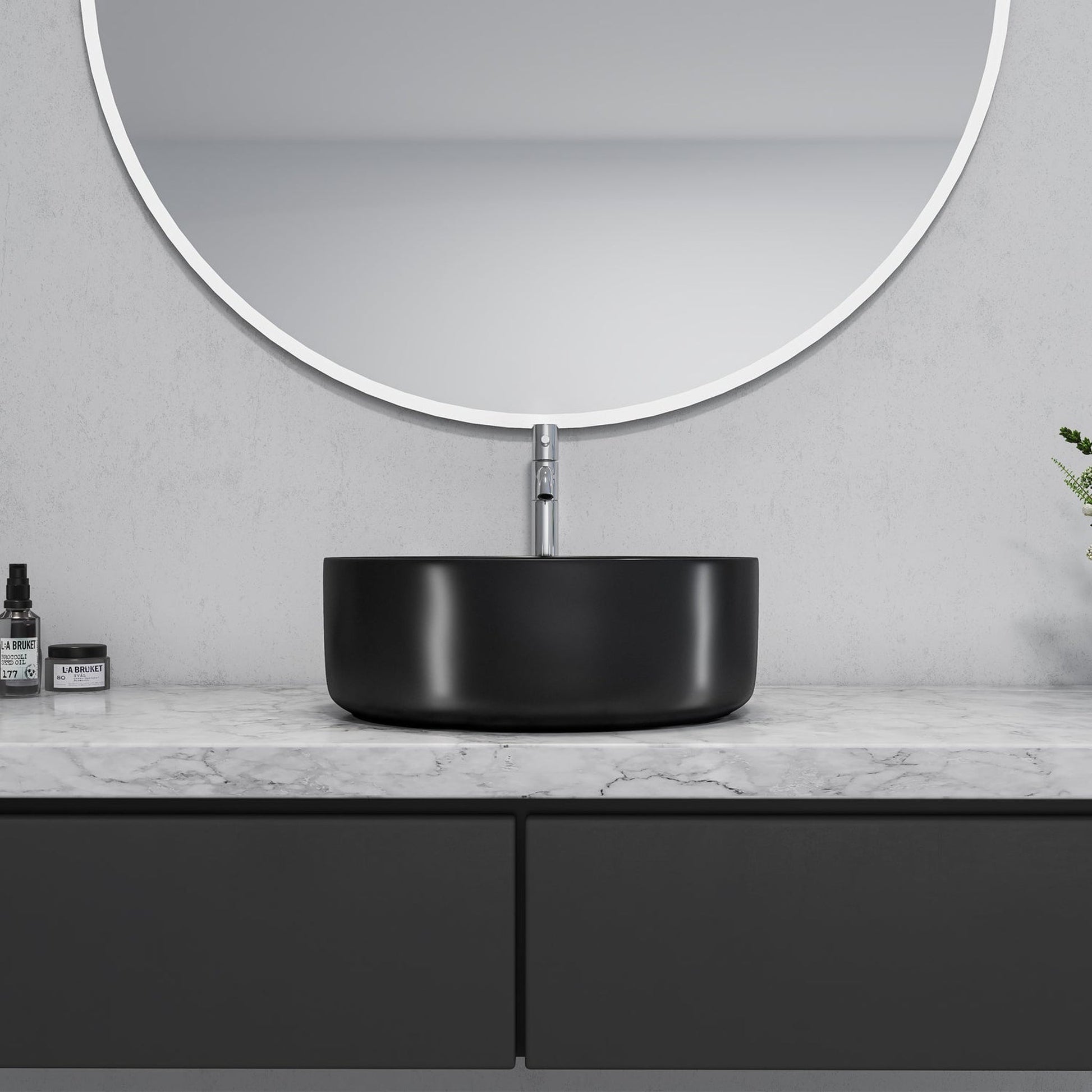Altair Sabine 14" Round Black Ceramic Bathroom Vanity Vessel Sink