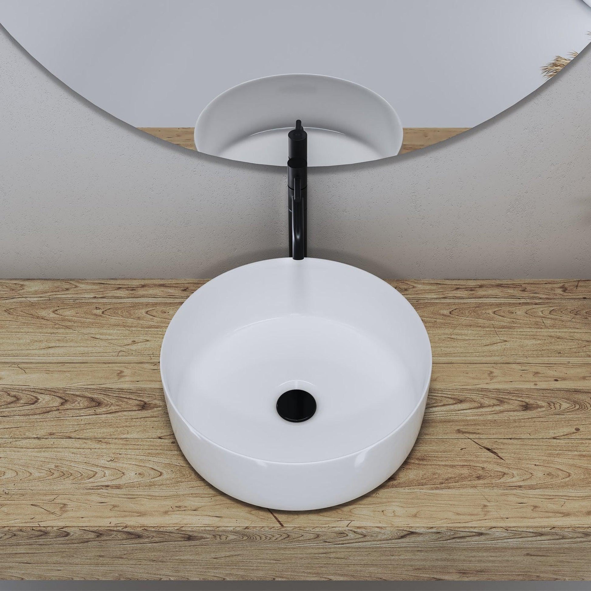 Altair Sabine 14" Round White Ceramic Bathroom Vanity Vessel Sink