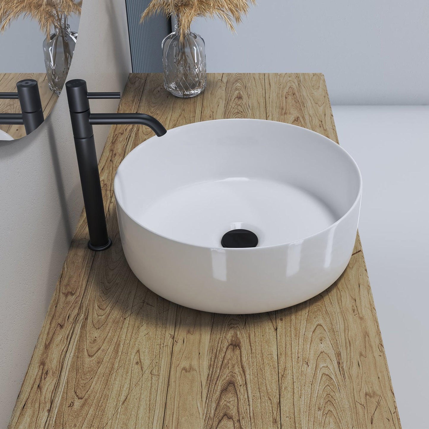 Altair Sabine 14" Round White Ceramic Bathroom Vanity Vessel Sink