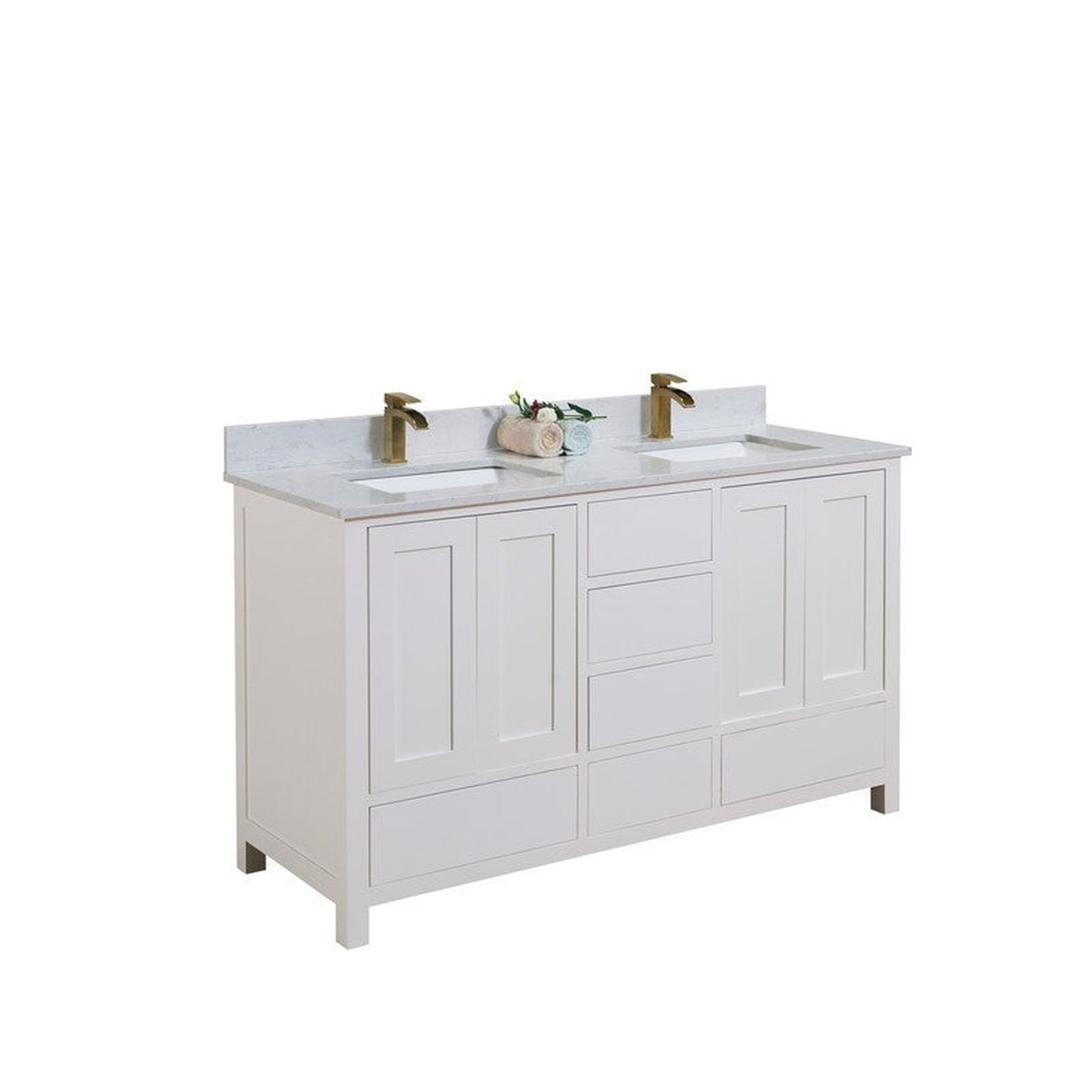 Altair Salerno 61" x 22" Aosta White Composite Stone Bathroom Vanity Top With White SInk