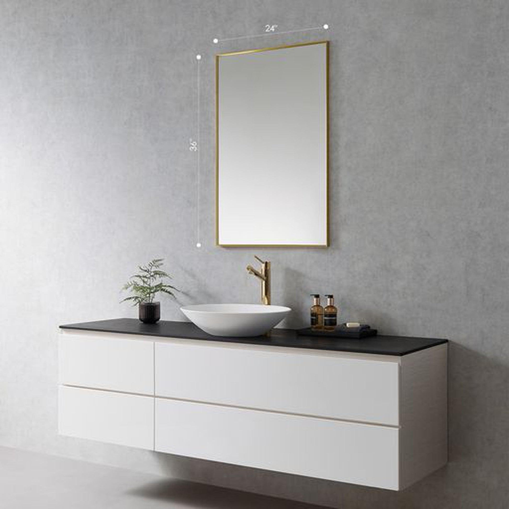 Altair Sassi 24" Rectangle Brushed Gold Aluminum Framed Wall-Mounted Mirror