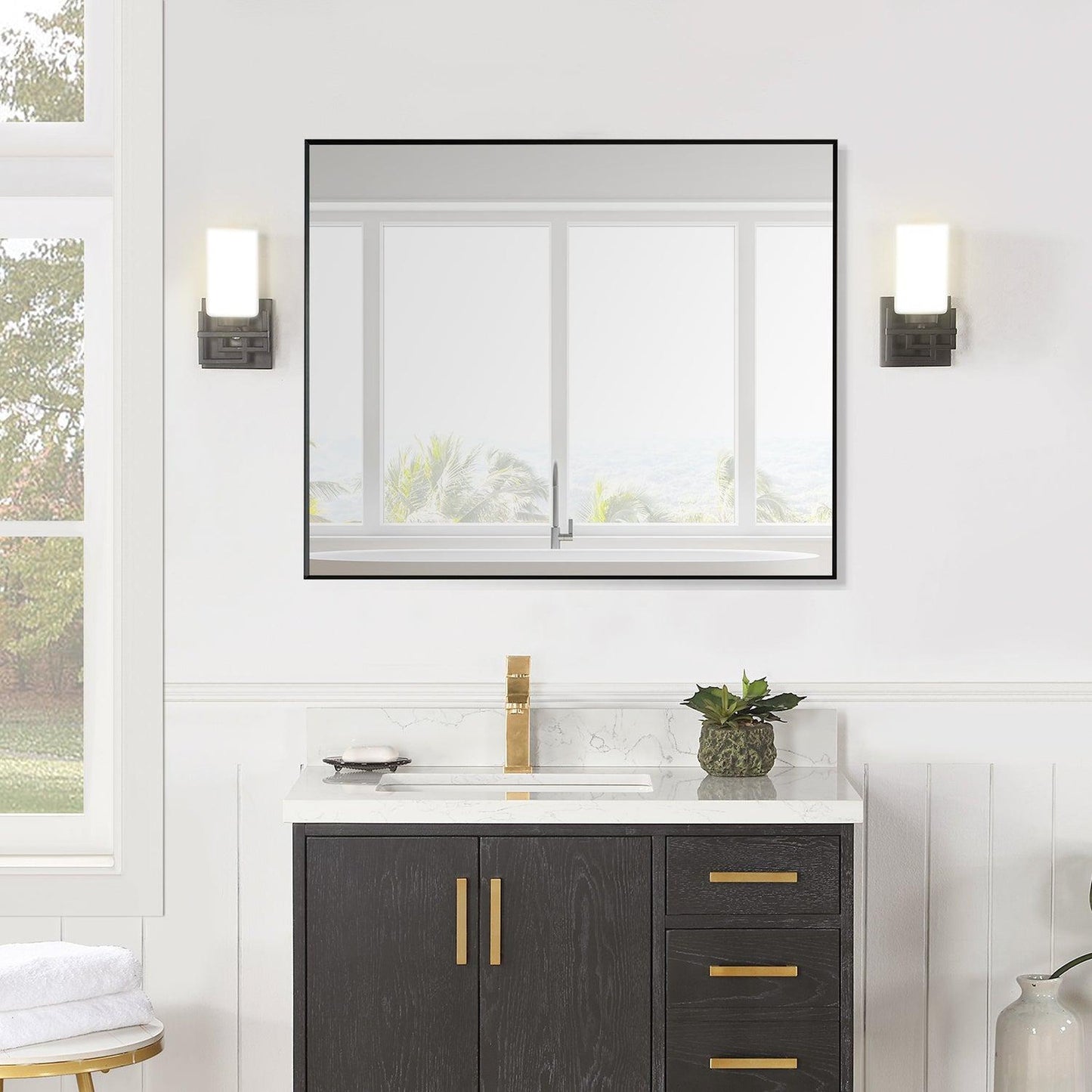 Altair Sassi 36" x 30" Rectangle Matte Black Aluminum Framed Wall-Mounted Mirror