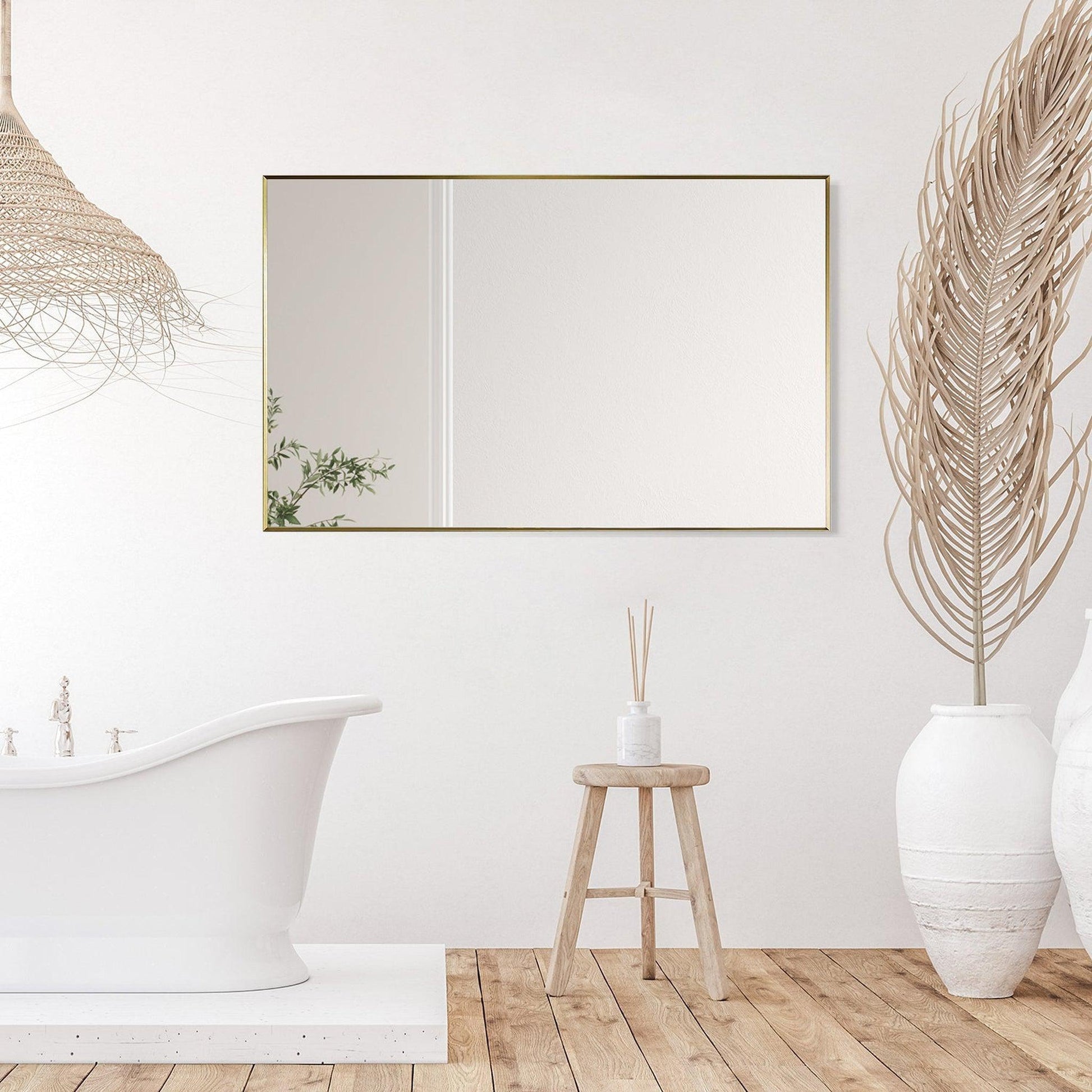 Altair Sassi 48" Rectangle Brushed Gold Aluminum Framed Wall-Mounted Mirror