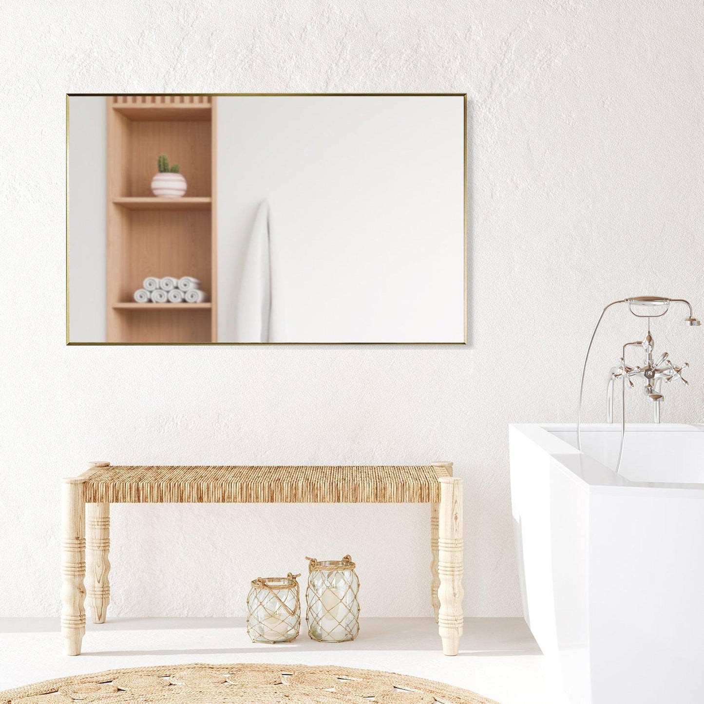 Altair Sassi 48" Rectangle Brushed Gold Aluminum Framed Wall-Mounted Mirror