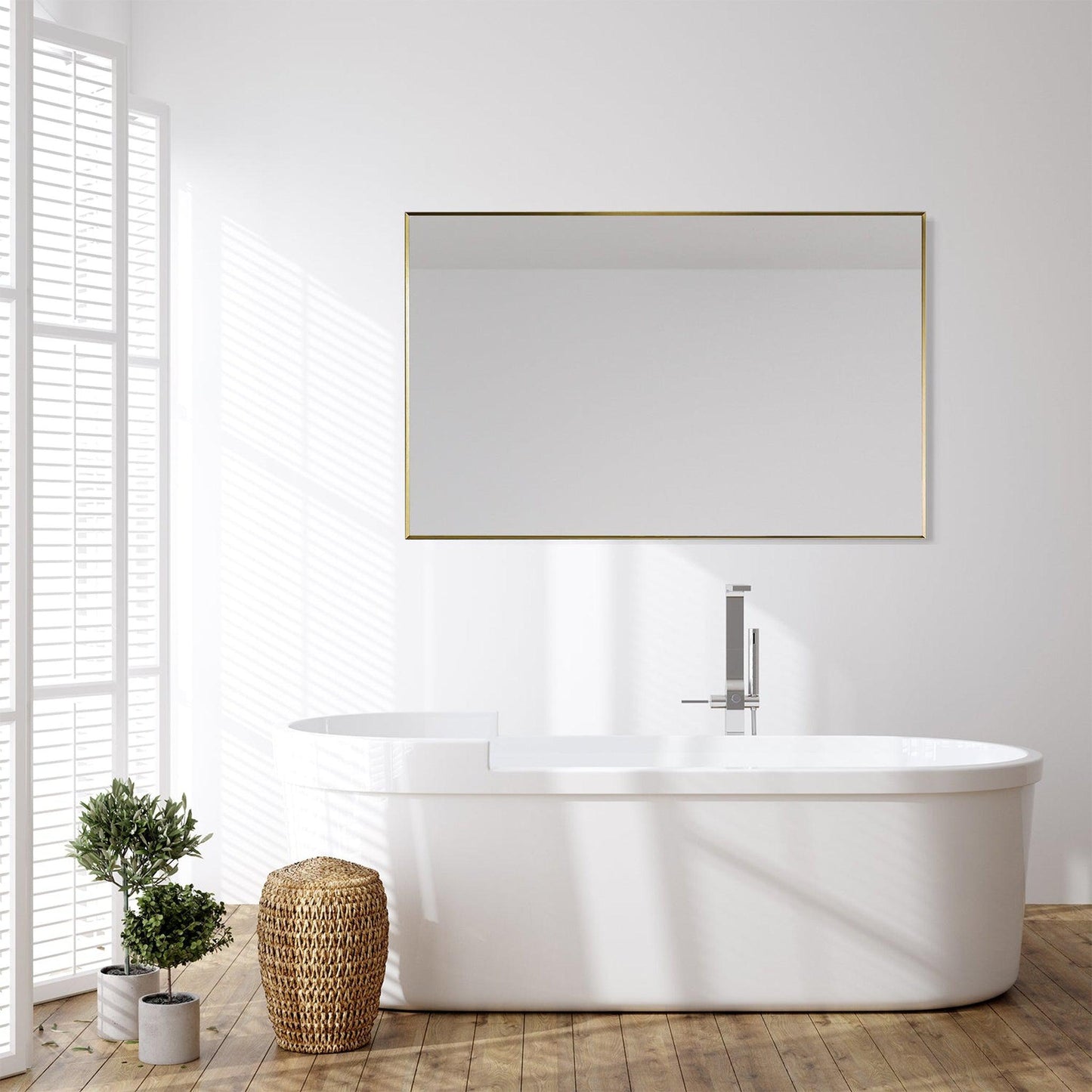 Altair Sassi 48" Rectangle Brushed Gold Aluminum Framed Wall-Mounted Mirror