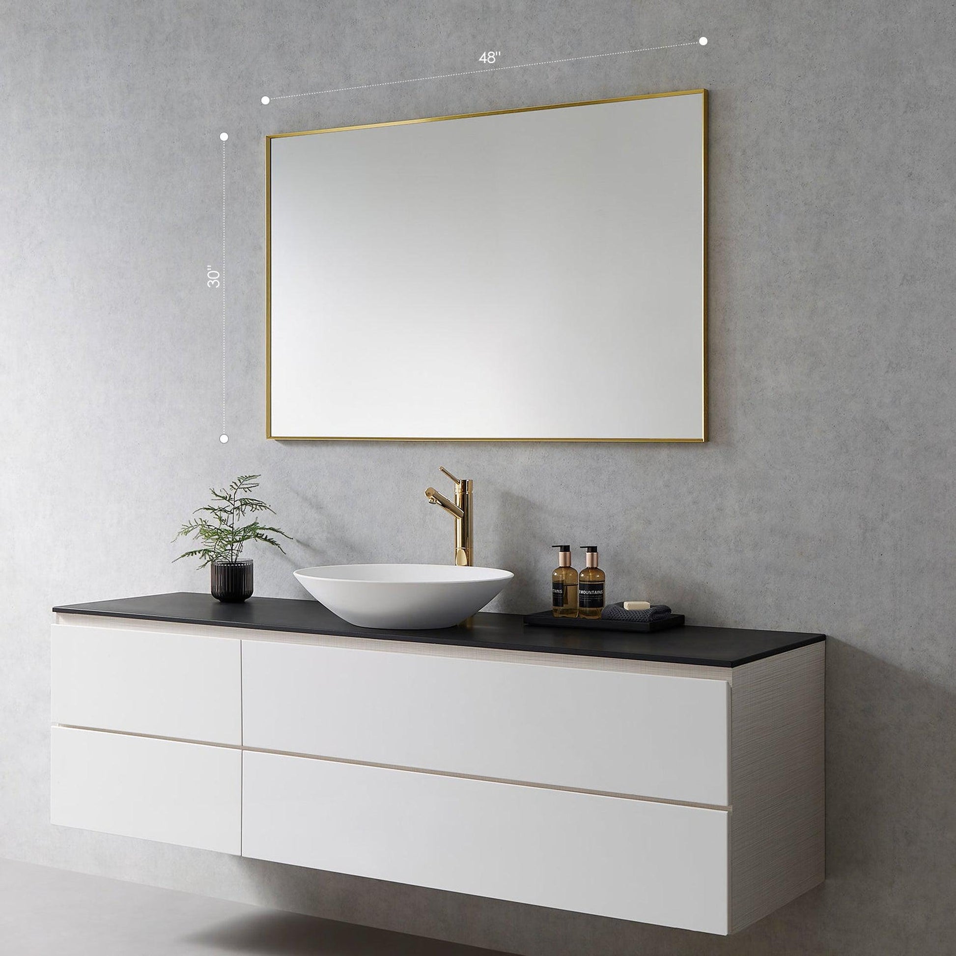 Altair Sassi 48" Rectangle Brushed Gold Aluminum Framed Wall-Mounted Mirror