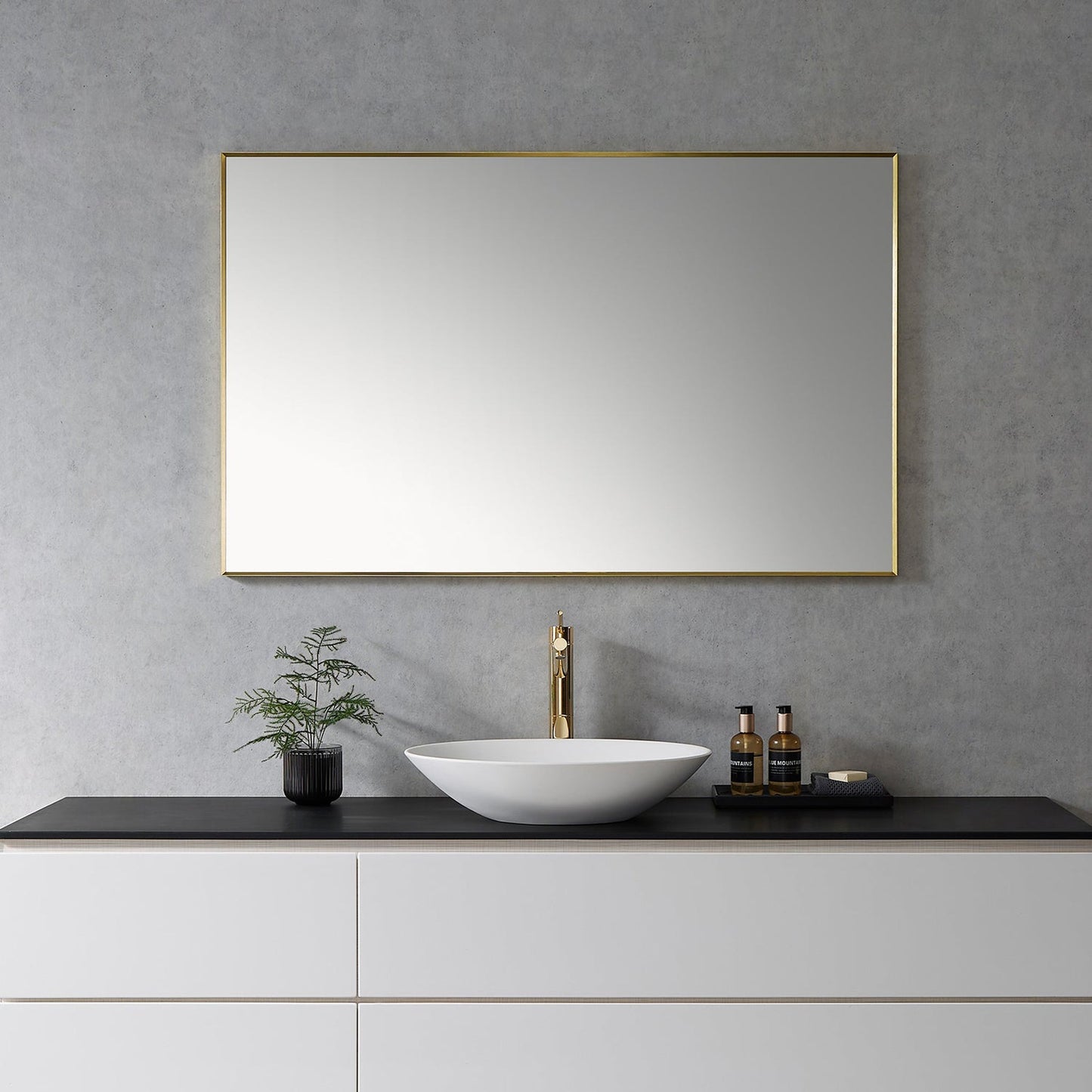 Altair Sassi 48" Rectangle Brushed Gold Aluminum Framed Wall-Mounted Mirror