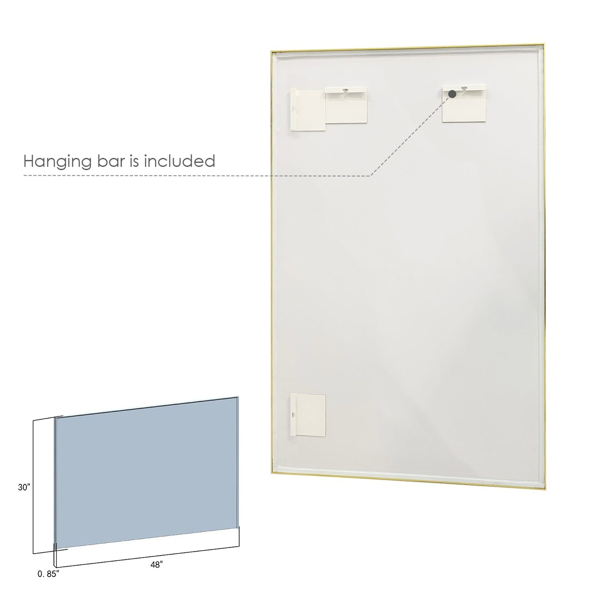 Altair Sassi 48" Rectangle Brushed Gold Aluminum Framed Wall-Mounted Mirror