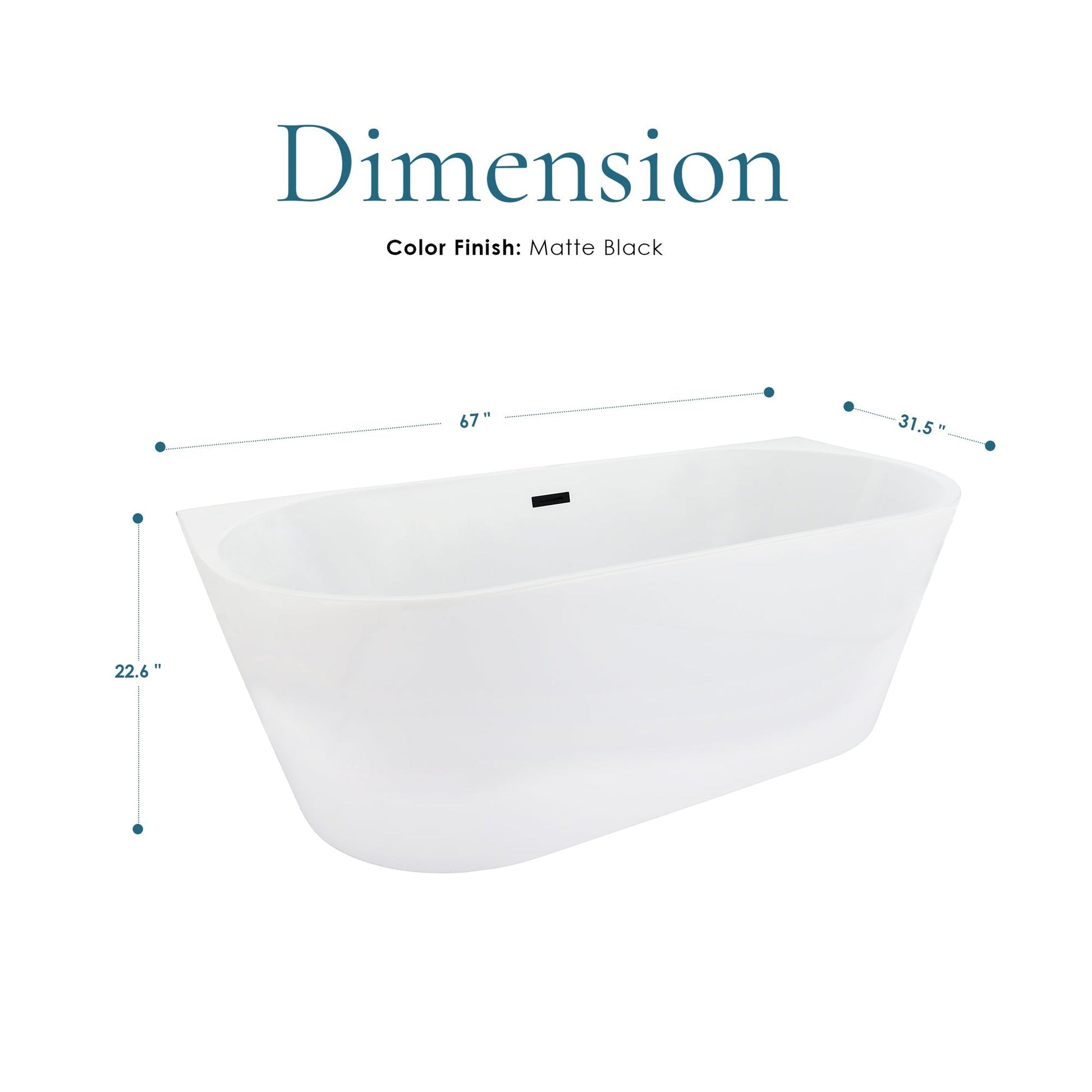 Altair Satchi 67" x 32" White Acrylic Freestanding Bathtub With Matte Black Drain and Overflow