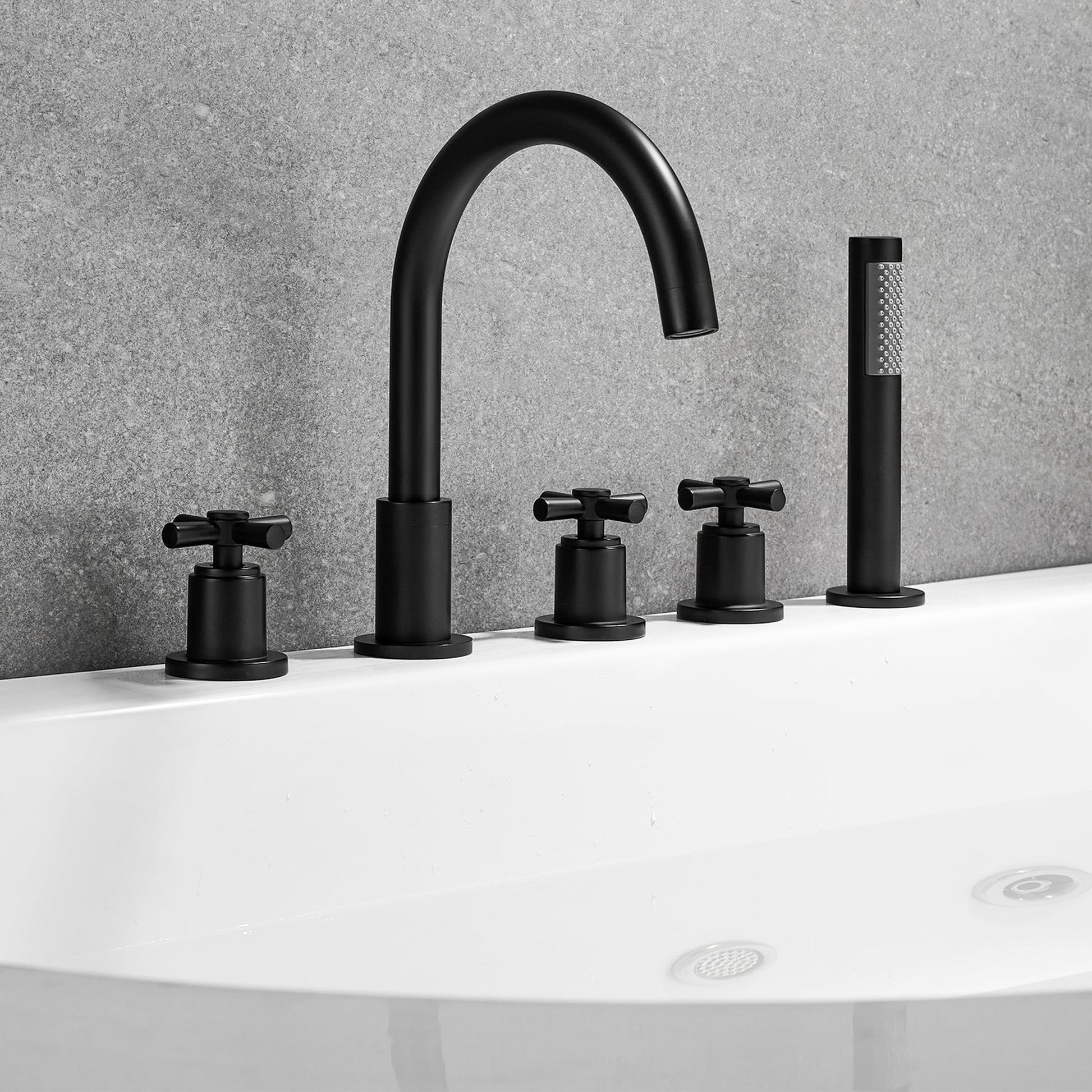 Altair Sorlia Matte Black Cross Handles Deck-mounted Bathtub Faucet With Handshower