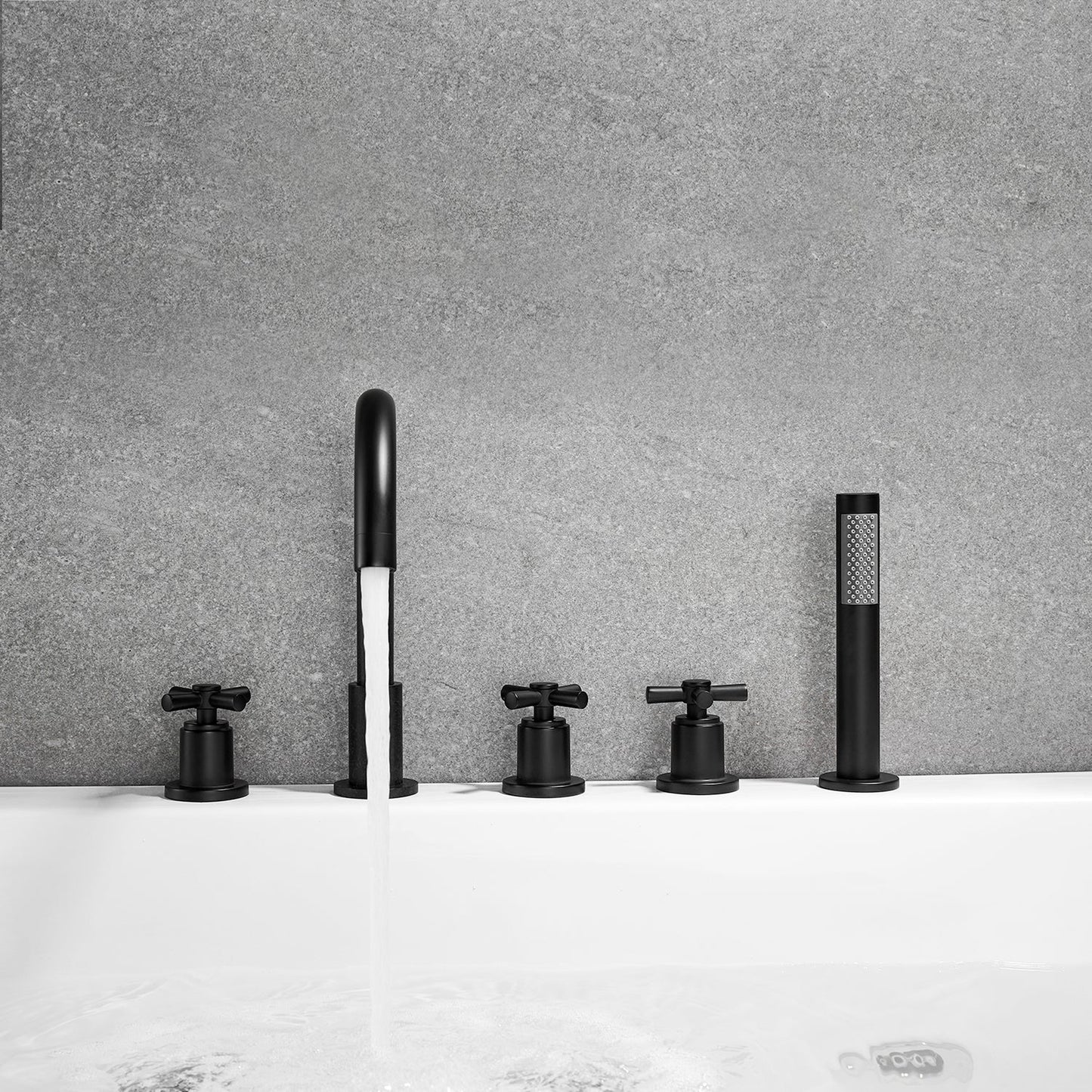 Altair Sorlia Matte Black Cross Handles Deck-mounted Bathtub Faucet With Handshower