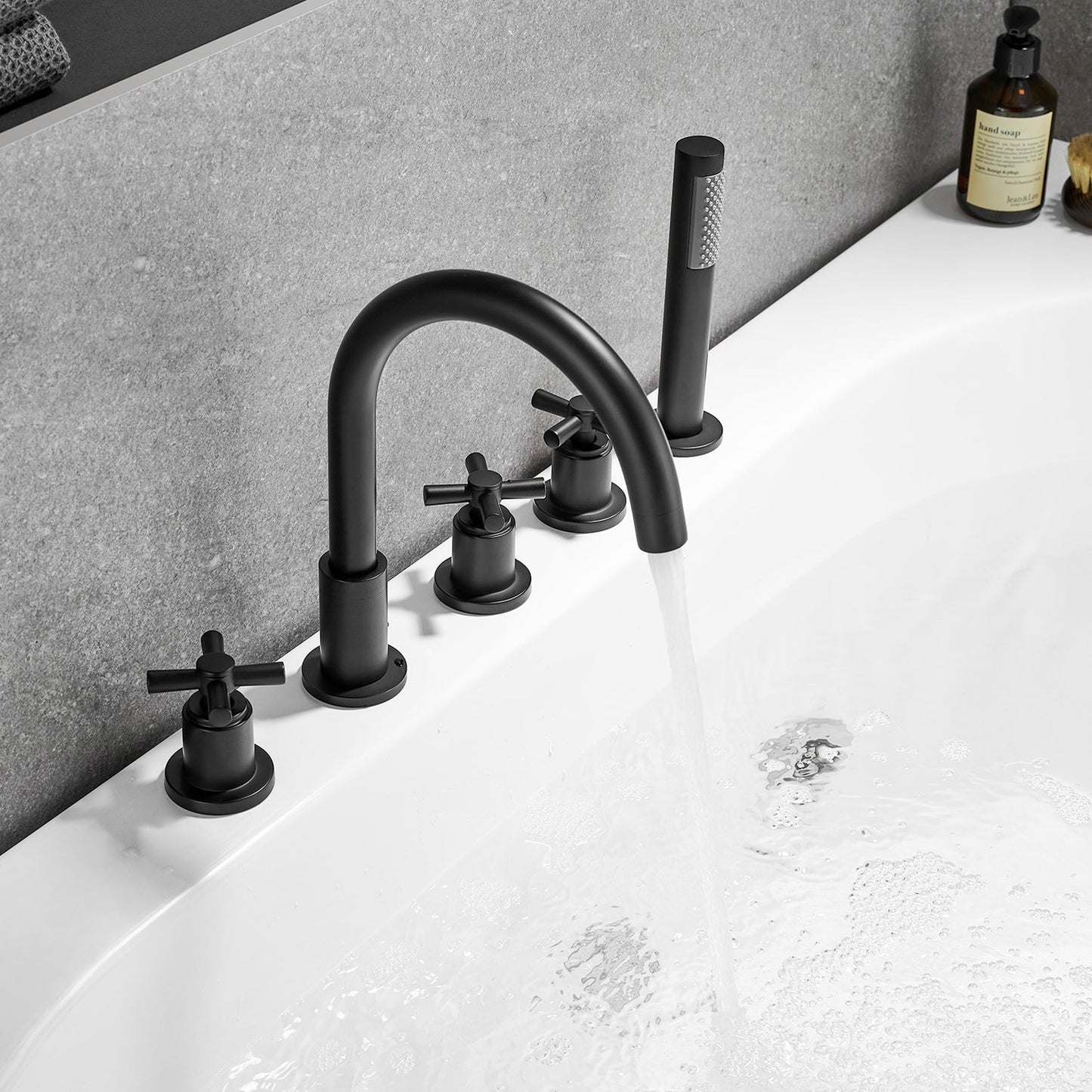 Altair Sorlia Matte Black Cross Handles Deck-mounted Bathtub Faucet With Handshower