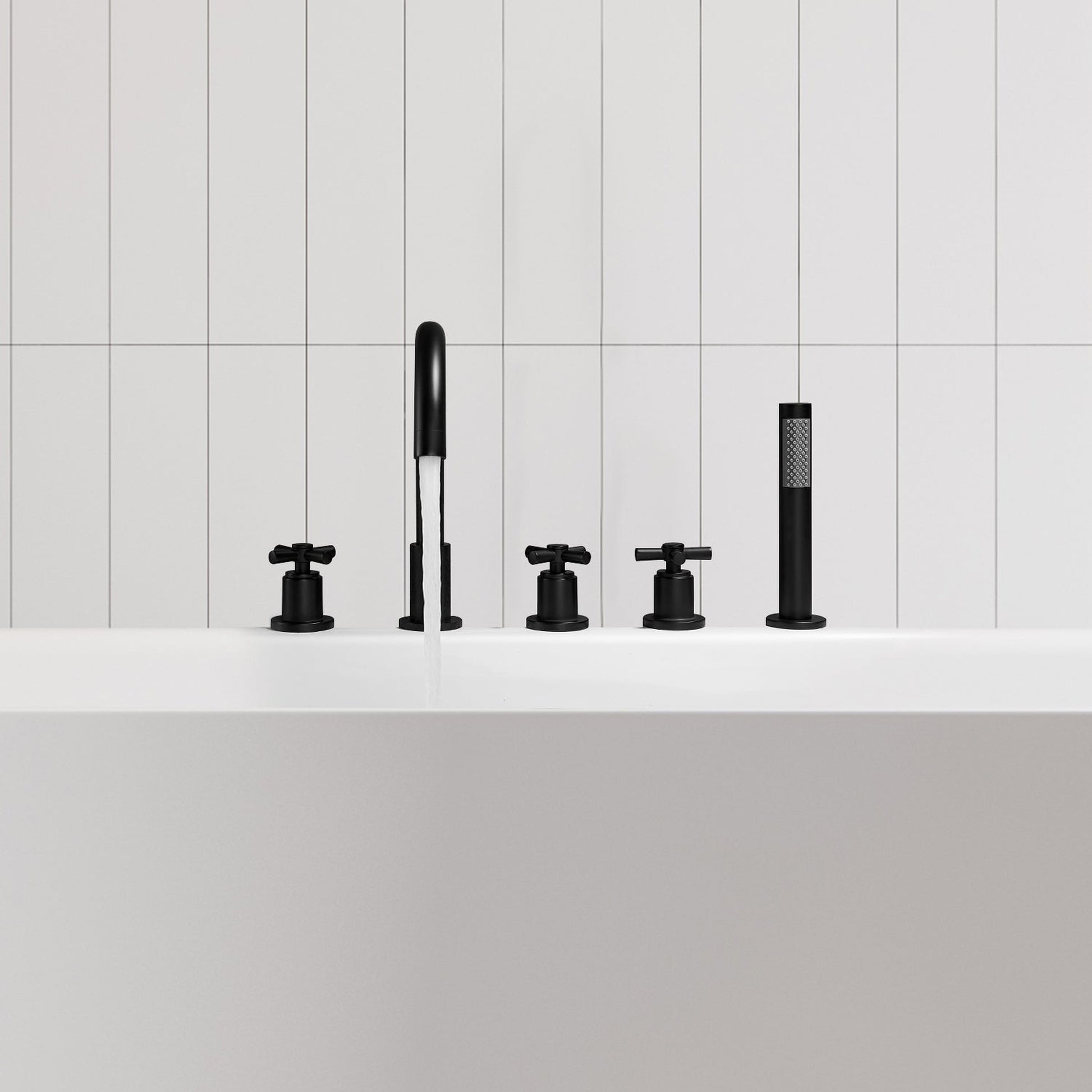 Altair Sorlia Matte Black Cross Handles Deck-mounted Bathtub Faucet With Handshower