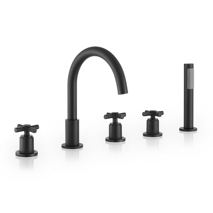 Altair Sorlia Matte Black Cross Handles Deck-mounted Bathtub Faucet With Handshower