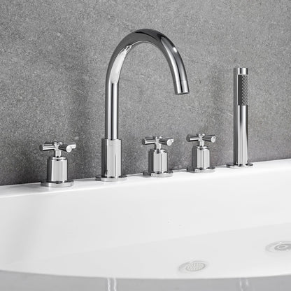 Altair Sorlia Polished Chome Cross Handles Deck-mounted Bathtub Faucet With Handshower