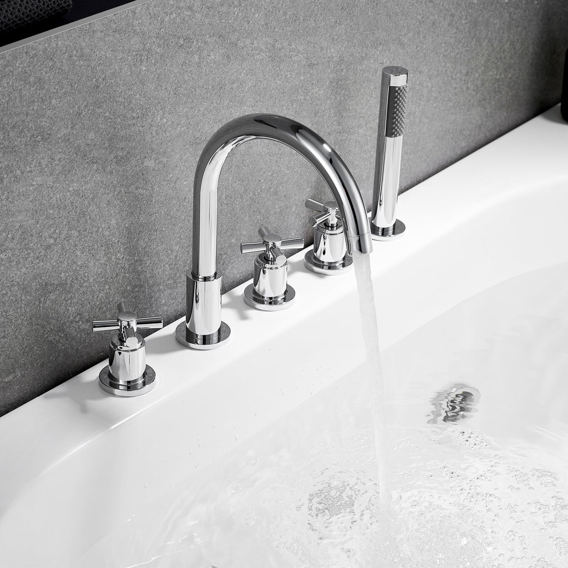 Altair Sorlia Polished Chome Cross Handles Deck-mounted Bathtub Faucet With Handshower