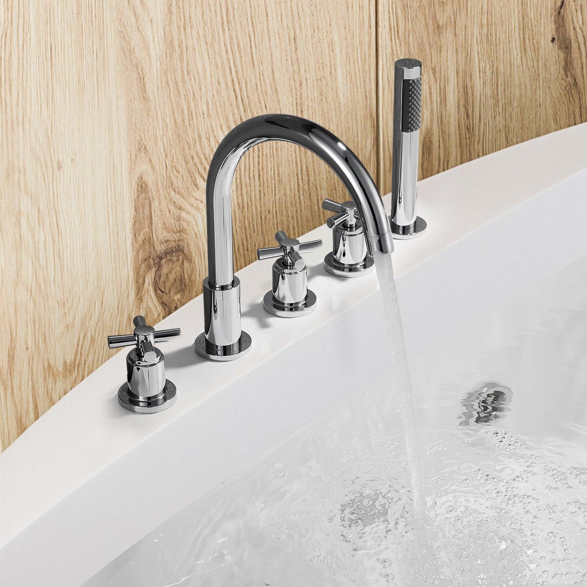 Altair Sorlia Polished Chome Cross Handles Deck-mounted Bathtub Faucet With Handshower