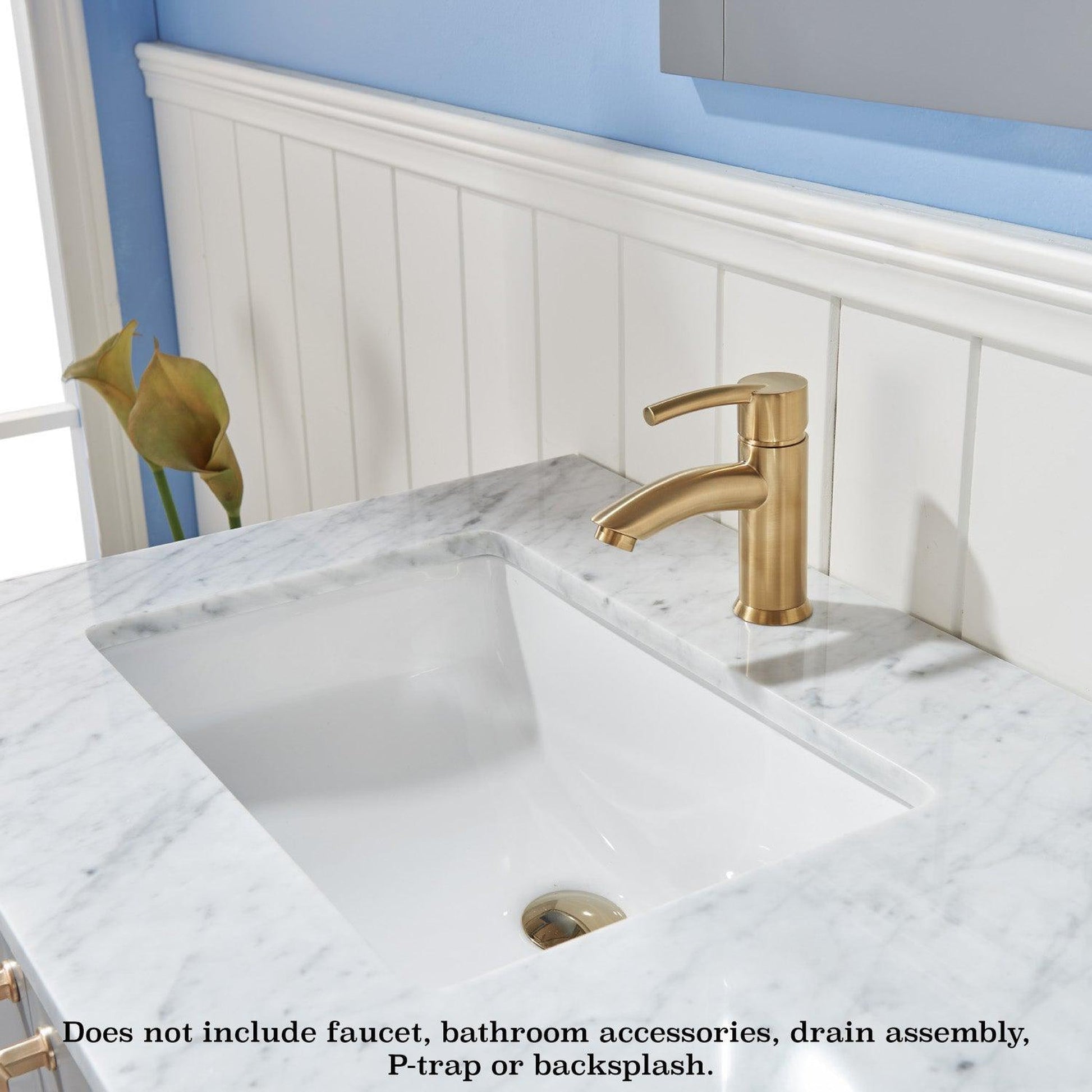 Altair Sutton 36" Single Gray Freestanding Bathroom Vanity Set With Mirror, Natural Carrara White Marble Rectangular Undermount Ceramic Sink, and Overflow