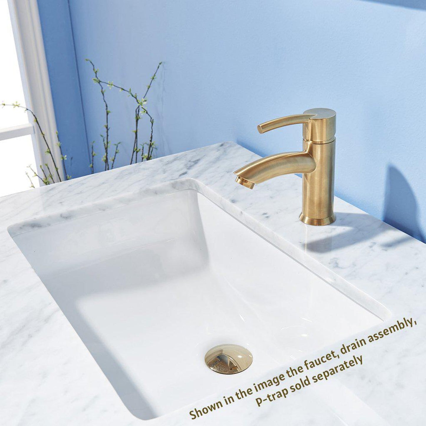 Altair Sutton 36" Single White Freestanding Bathroom Vanity Set With Mirror, Natural Carrara White Marble Rectangular Undermount Ceramic Sink, and Overflow