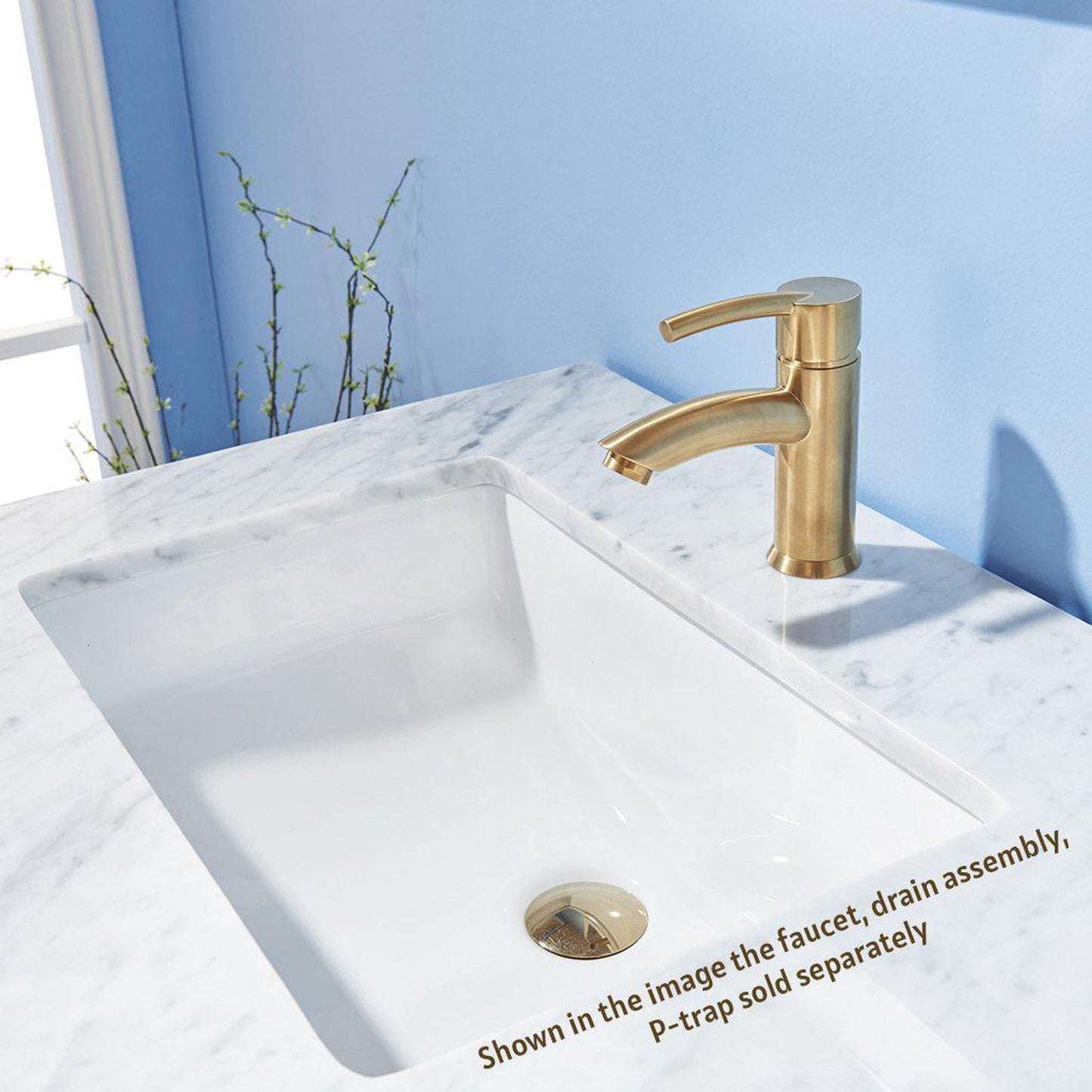 Altair Sutton 36" Single White Freestanding Bathroom Vanity Set With Natural Carrara White Marble Rectangular Undermount Ceramic Sink, and Overflow