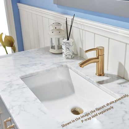 Altair Sutton 48" Single Gray Freestanding Bathroom Vanity Set With Mirror, Natural Carrara White Marble Rectangular Undermount Ceramic Sink, and Overflow